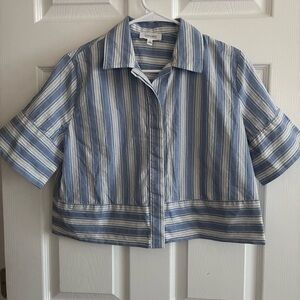 Haven Well Within Women’s Cotton Poplin Stripe Pajama Shirt, Beachy, Size XS